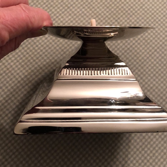 Vintage Pre 2000 Heavy Silver Tone 5” Sq Pillar Candle Holder 3 1/4” High - #455 - Picture 6 of 7